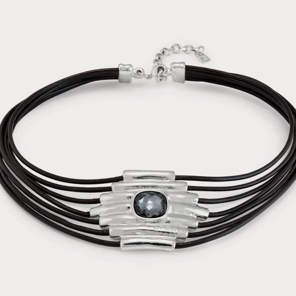Uno de 50 Fearless Attached Crystal Choker Necklace Silver Multi Strand leather - Picture 4 of 15